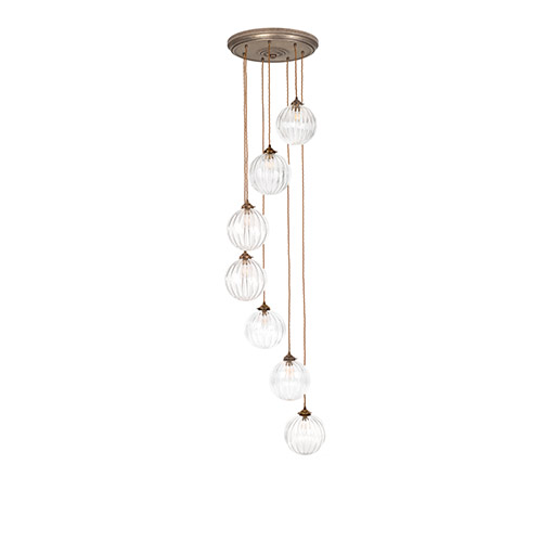 Fulbourn Seven Pendant Rose in Antiqued Brass 