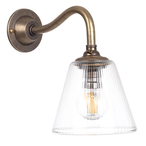 Newton Fine Fluted Wall Light with Carrick Arm in Antiqued Brass