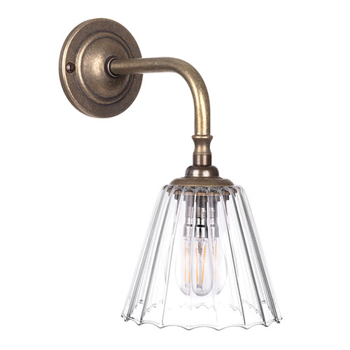 Newton Fluted Wall Light with Brooke Arm in Antiqued Brass
