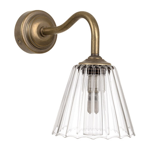 Newton Fluted Bathroom Wall Light with Byron Arm in Antiqued Brass