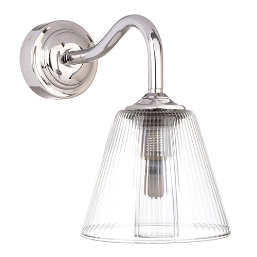 Newton Fine Fluted Bathroom Wall Light with Byron Arm in Nickel