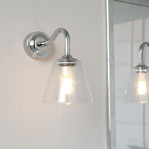 Newton Fine Fluted Bathroom Wall Light with Byron Arm in Nickel