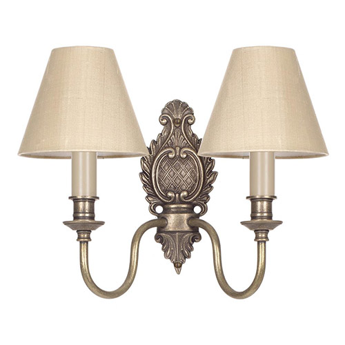 Double Hambleton Wall Light in Antiqued Brass