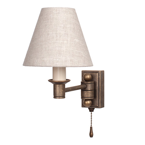 Hanson Library Wall Light with Pull Cord in Antiqued Brass