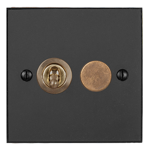 2 Gang Brass Dolly/Rotary Dimmer Switch Beeswax Bevelled Plate