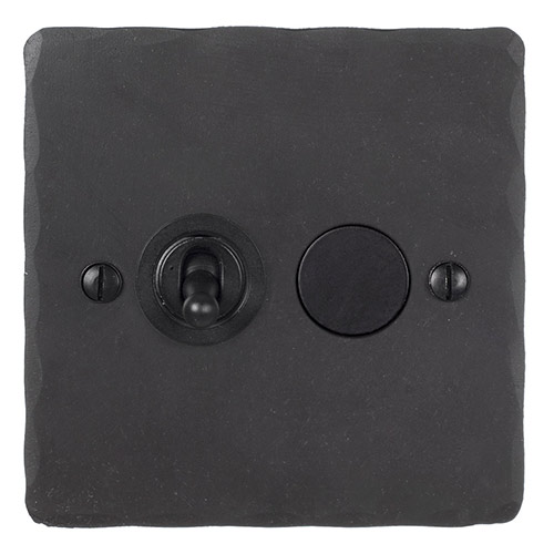 2 Gang Black Dolly/Rotary Dimmer Switch Beeswax Hammered Plate