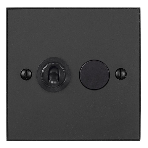 2 Gang Black Dolly/Rotary Dimmer Switch Beeswax Bevelled Plate