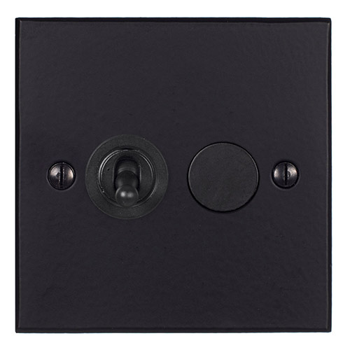 2 Gang Black Dolly/Rotary Dimmer Switch Matt Black Bevelled Plate
