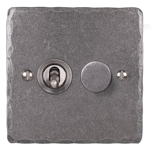 2 Gang Steel Dolly/Rotary Dimmer Switch Polished Hammered Plate