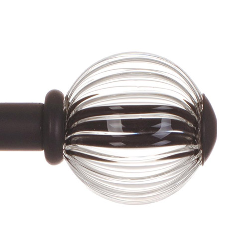 Fluted Glass Ball Finial for 12mm Pole in Matt Black