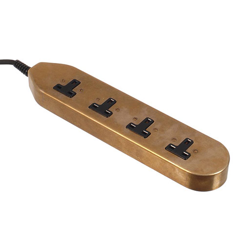 4 Gang Extension Lead (2 metre) in Antiqued Brass