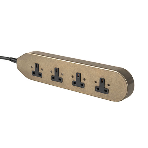 4 Gang Extension Lead (2 metre) in Antiqued Brass