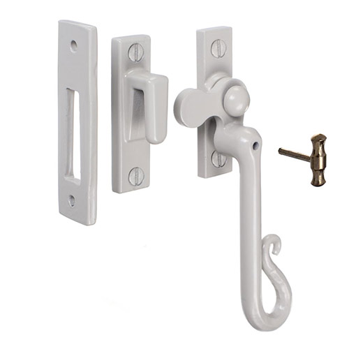 Shepherd's Crook Lockable Window Latch, Left Side in Clay