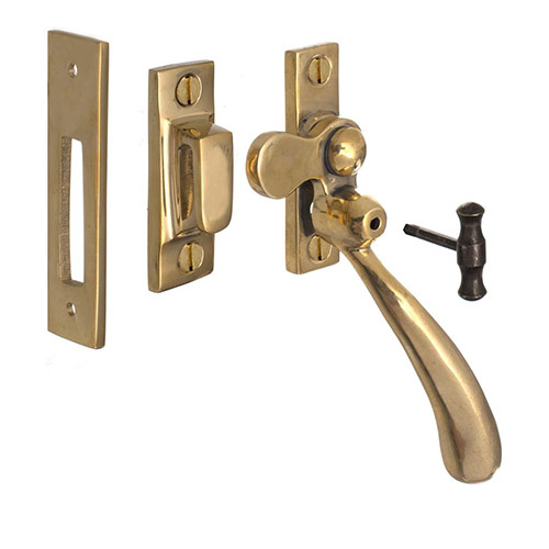 London Lockable Window Latch, Polished Brass, Left Side