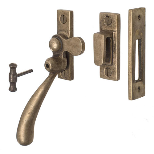 London Lockable Window Latch in Antiqued Brass Right Side