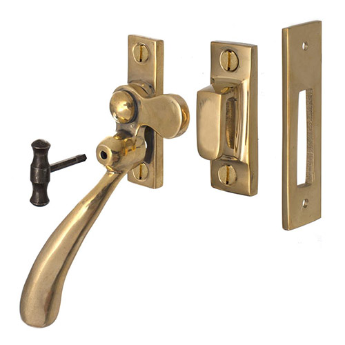 London Lockable Window Latch in Polished Brass Right Side