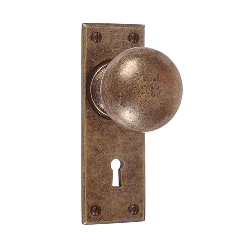 Holkham Door Knob, Bristol Keyhole Plate, Antiqued Brass