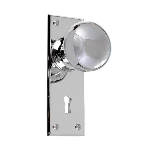 Holkham Door Knob, Bristol Keyhole Plate, Nickel