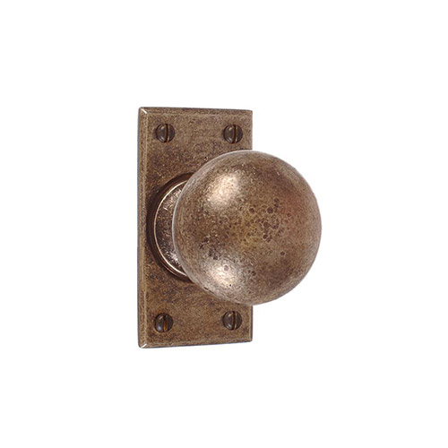 Holkham Door Knob, Bristol Short Plate, Antiqued Brass