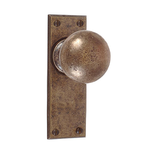 Holkham Door Knob, Ripley Plain Plate, Antiqued Brass