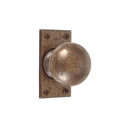 Holkham Door Knob, Ripley Short Plate, Antiqued Brass