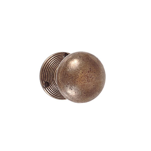 Holkham Door Knob, Reeded Plate, Antiqued Brass