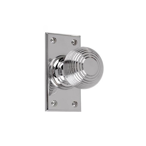 Reeded Door Knob, Bristol Short Plate, Nickel
