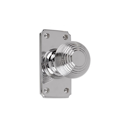 Reeded Door Knob, Ilkley Short Plate, Nickel