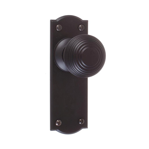 Reeded Door Knob, Nowton Plain Plate, Matt Black