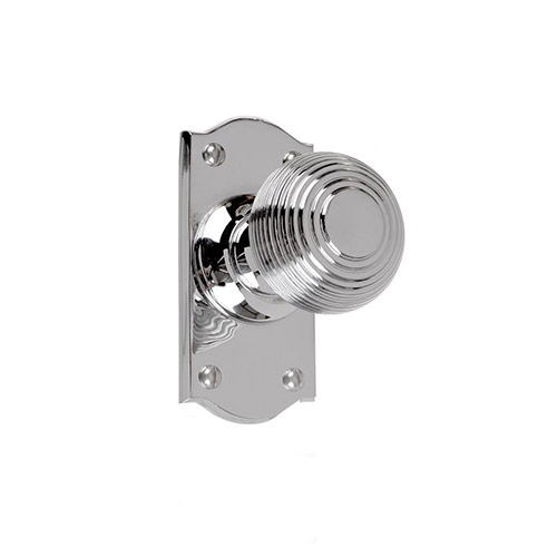 Reeded Door Knob, Nowton Short Plate, Nickel