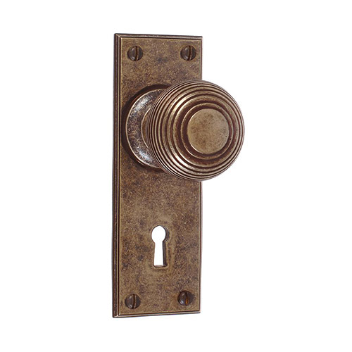 Reeded Door Knob, Ripley Key Plate, Antiqued