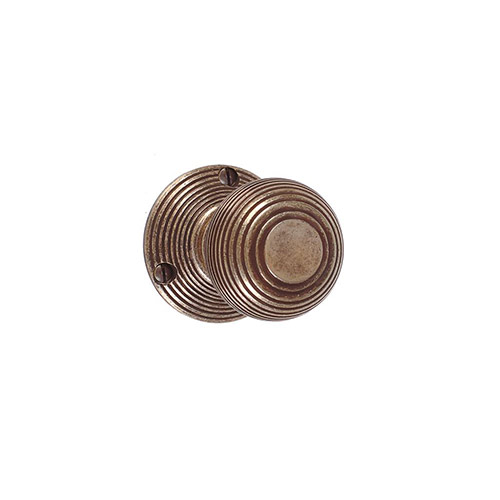 Reeded Door Knob, Reeded Plate, Antiqued Brass