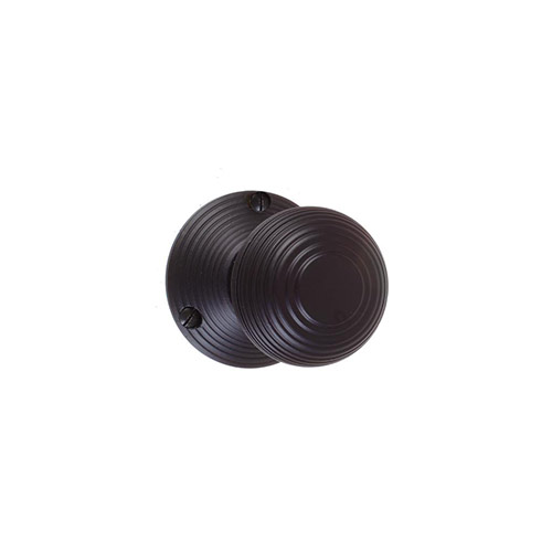 Reeded Door Knob, Reeded Plate, Matt Black