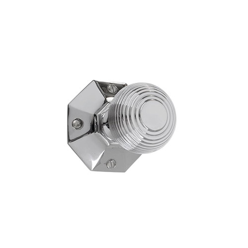 Reeded Door Knob, Shaftesbury Plate, Nickel