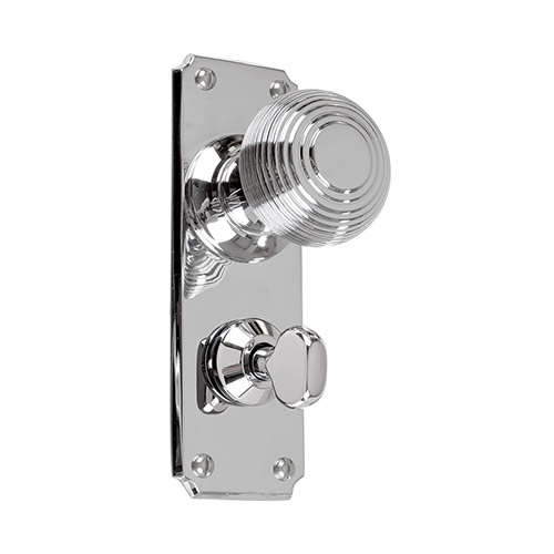 Reeded Door Knob, Ilkley Privacy Plate, Nickel