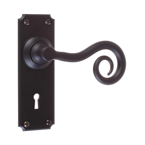Curled Handle, Ilkley Keyhole Plate, Matt Black