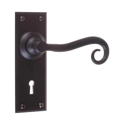 Scrolled Handle, Ripley Keyhole Plate, Matt Black