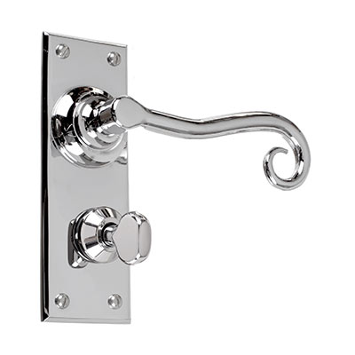 Scrolled Handle, Bristol Privacy Plate, Nickel