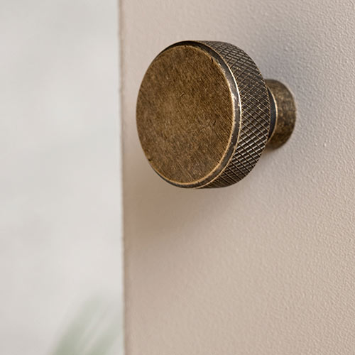 Small Richford Cabinet Knob in Antiqued Brass