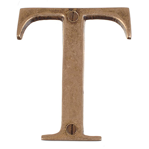 Letter T in Antiqued Brass