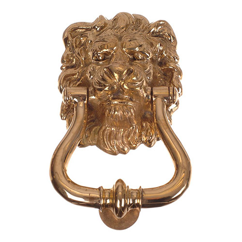 Lion's Head Door Knocker in Polished Brass