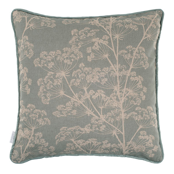 45cm Contrast Piped Cushion Cover in Duck Egg Cow Parsley