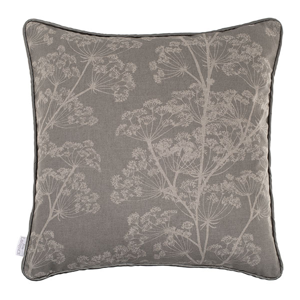 45cm Contrast Piped Cushion Cover in Soft Grey Cow Parsley