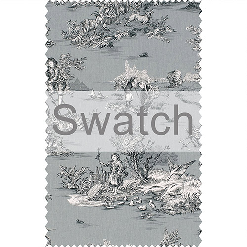Swatch of Pastoral Toile de Jouy in Grey (Double Width)