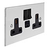 13amp 2 Gang Socket USB-A/C Port Nickel, Bevelled, Black Switches