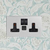 13amp 2 Gang Socket USB-A/C Port Nickel, Bevelled, Black Switches