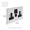 13amp 2 Gang Socket USB-A/C Port Nickel, Bevelled, Black Switches