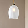 Walcot Fluted Pendant Light, Frosted Glass, in Antiqued Brass