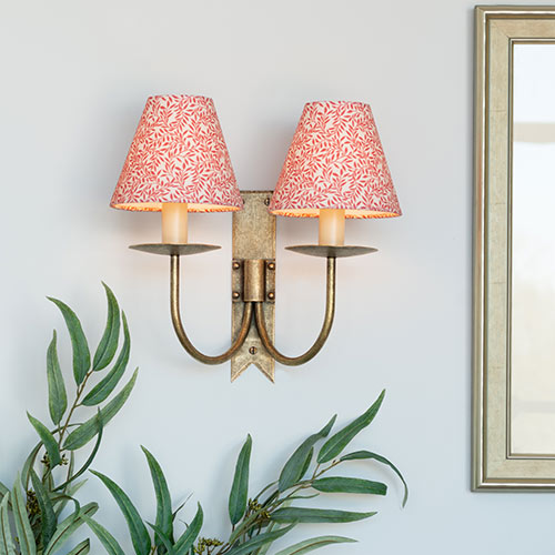 Double Cottage Wall Light in Antiqued Brass
