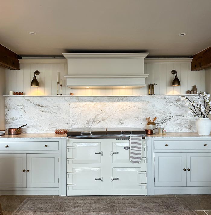 Barbican wall lights over kitchen cabinetry